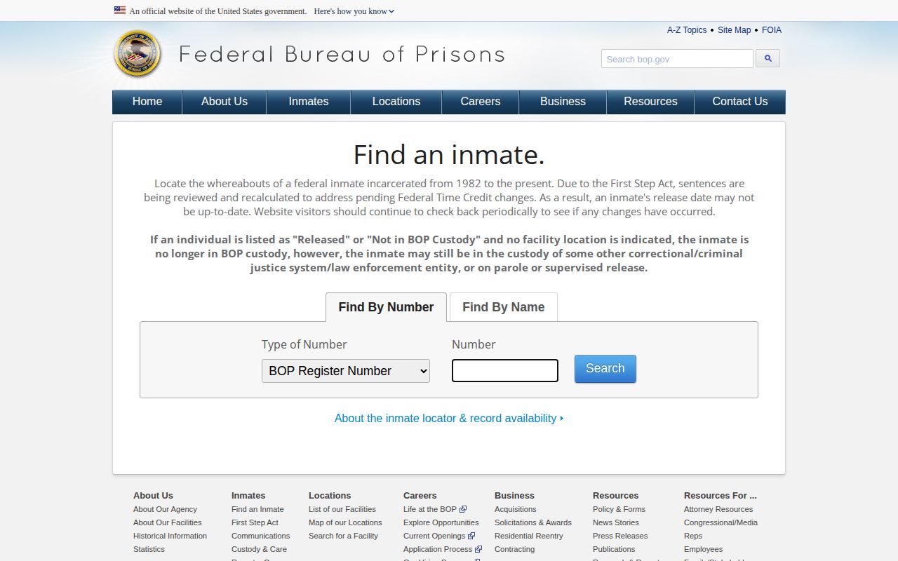 Federal BOP locator for a Lamar County related released inmate