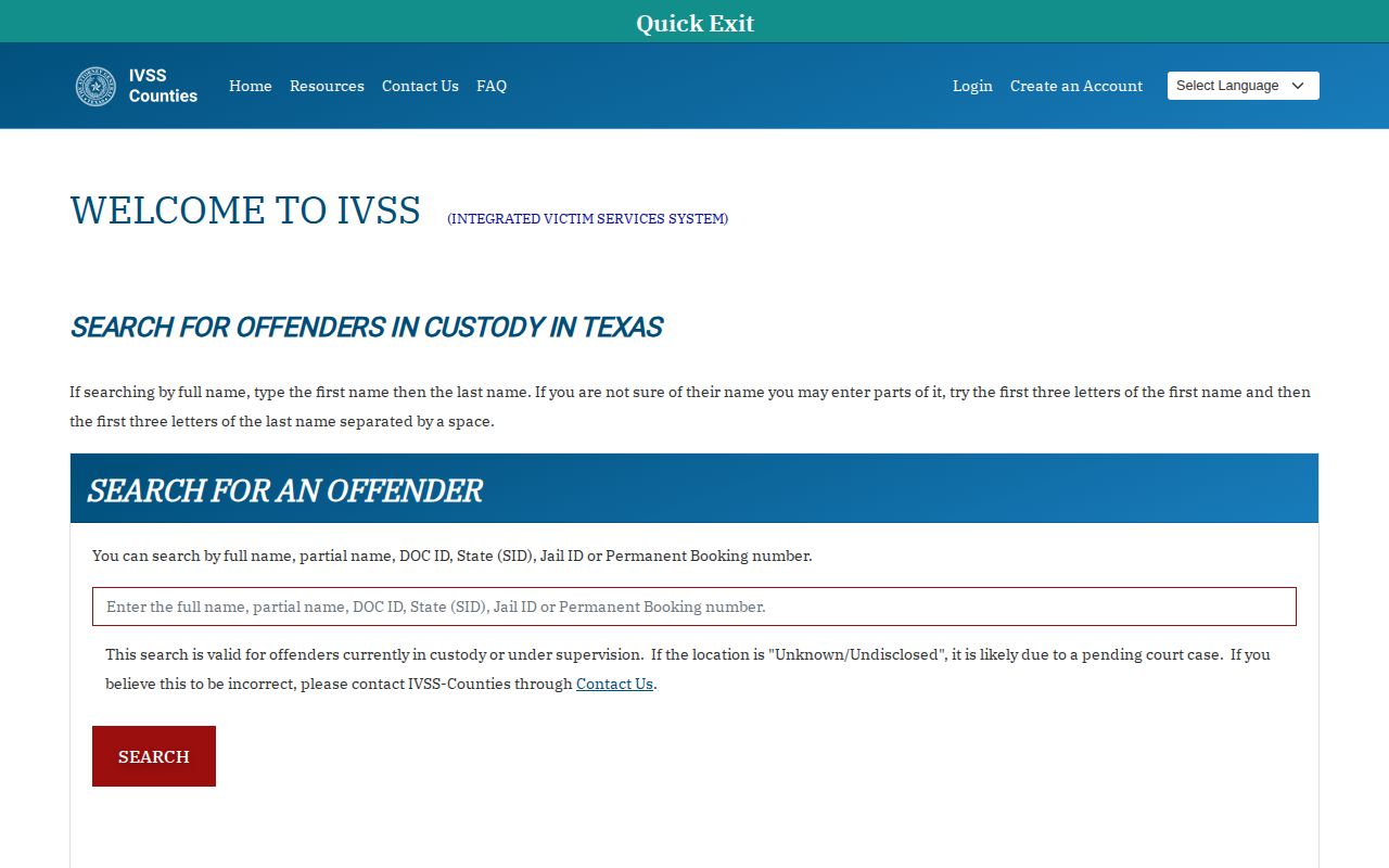 Texas IVSS-Counties Lamar County inmate release notification search
