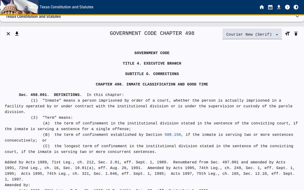 Texas TDCJ good-conduct-time law for Lamar County projected release dates